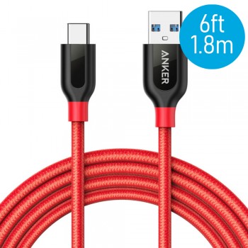 Anker A8169 PowerLine+ 6ft USB-C to USB-A 3.0 Connector Cable - Red (1.8m)