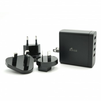 InnozÂ® InnoPower TQ4 4 Port QC3.0 Travel Charger (with US, UK, EU, AU Plug Adaptor) - Black