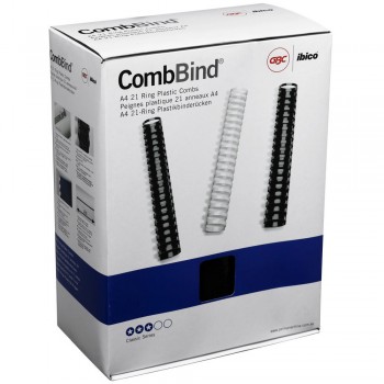 GBC Binding Combs Plastic 21 Ring 330 Sheets A4 38mm Black Pack 50